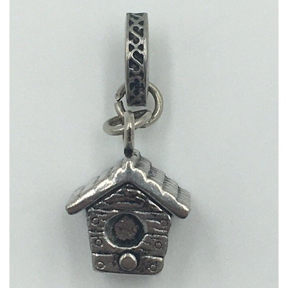 Silver Tone BIRD HOUSE PENDANT, Patterned Bale, Adorable - Picture 1 of 7